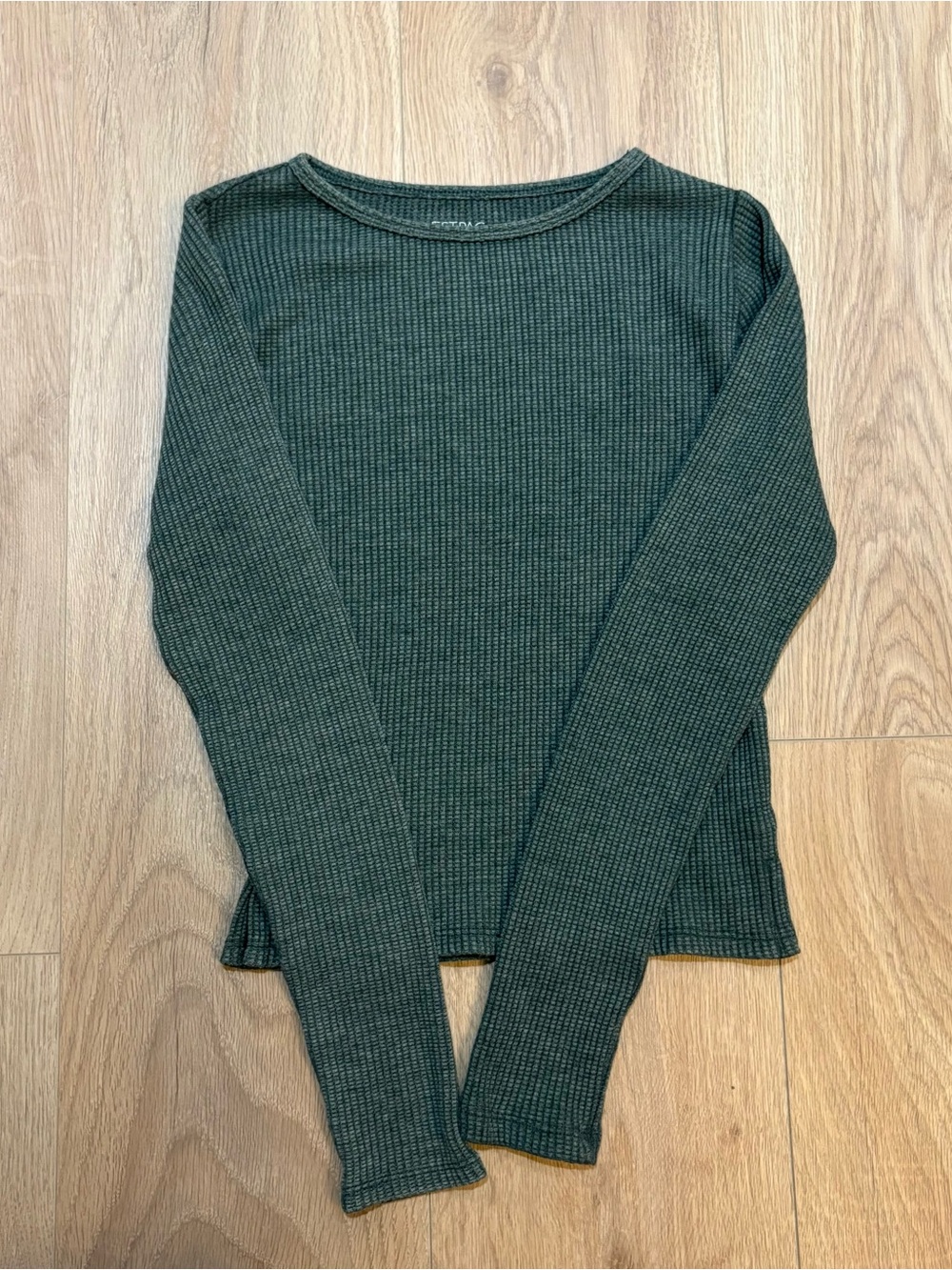 PacSun Olive Ribbed Crewneck Long Sleeve Top
